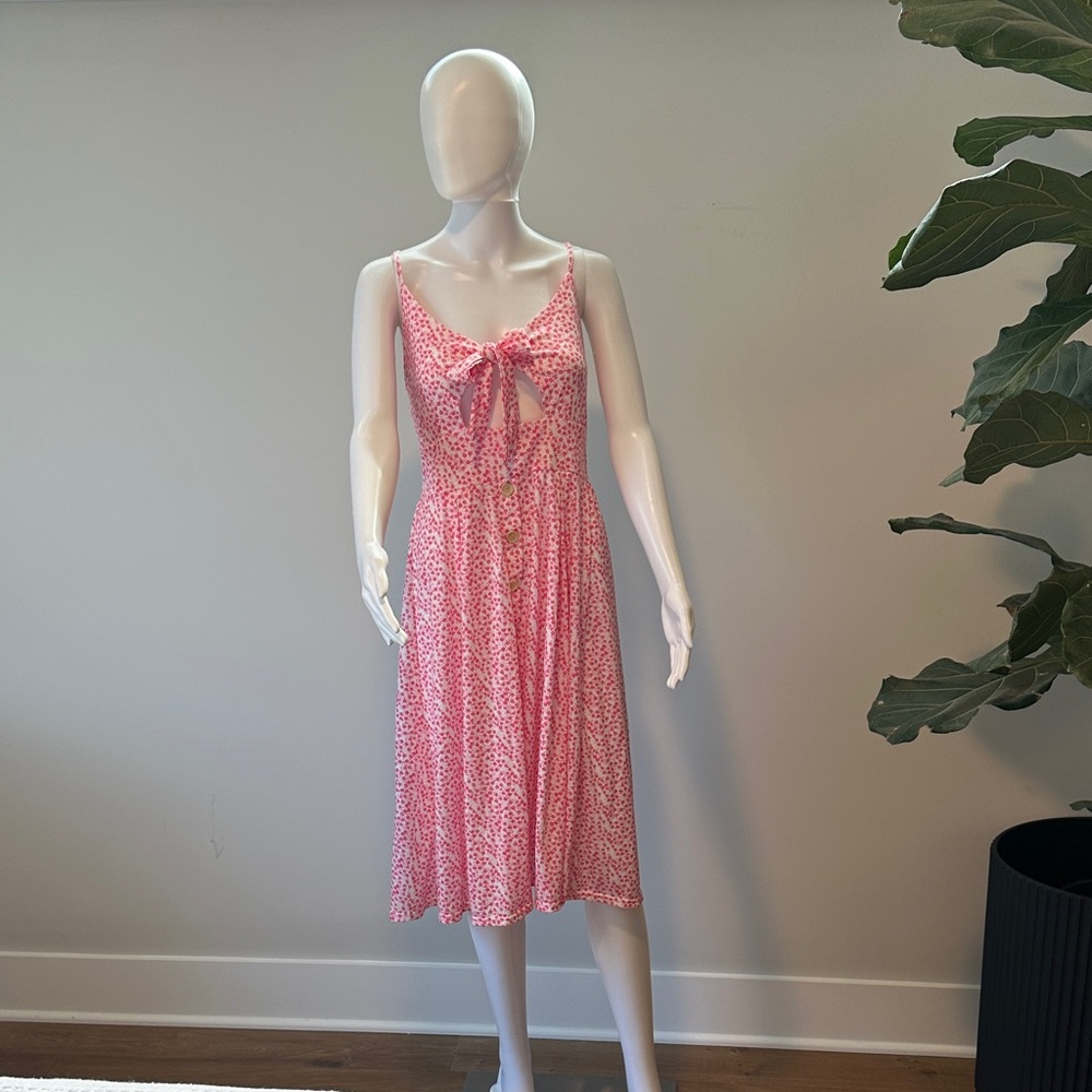 Pink Floral Tie-Front Midi Dress